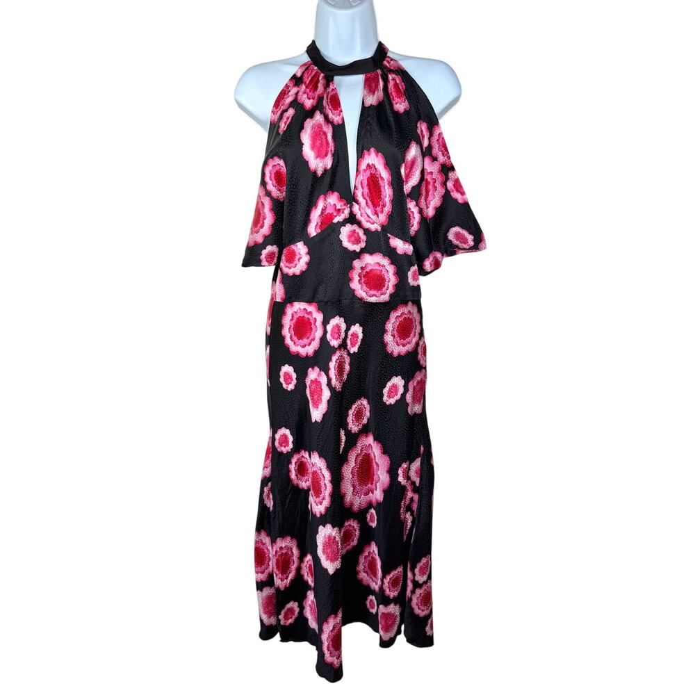 Trina Turk Black Pink Floral Cutout Silk Dress 8